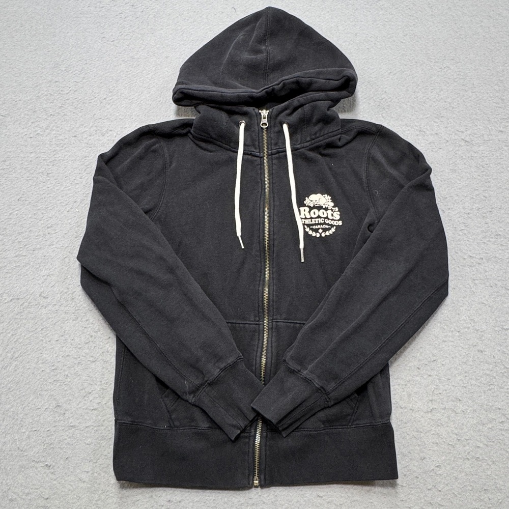 Roots Hoodie Women's Small Black Full Zip Fleece Lined Loose Fit Athletic Lounge